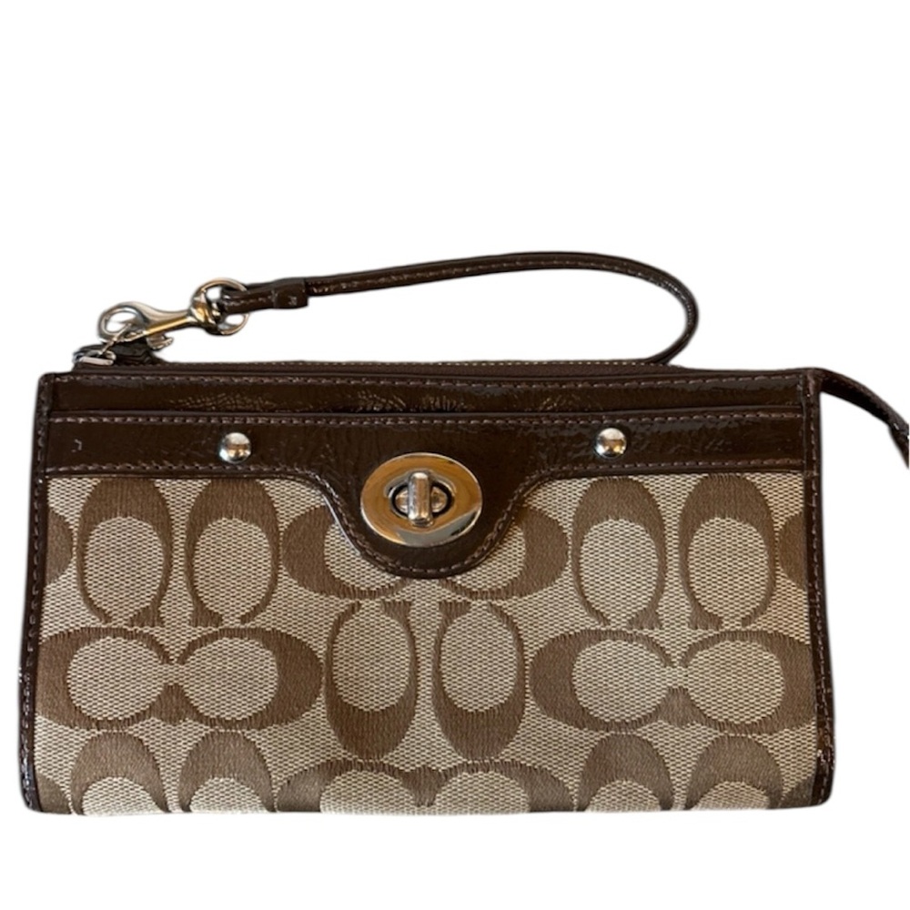 Coach F88913 Leather Zip Wallet in Signature Canvas - Khaki - Picture 1 of 5